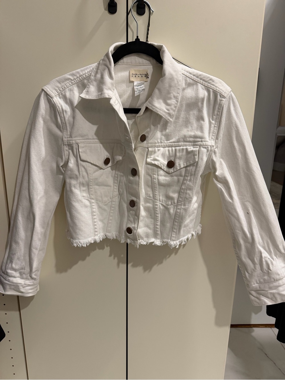 Alice + Olivia White Cropped Denim Jacket